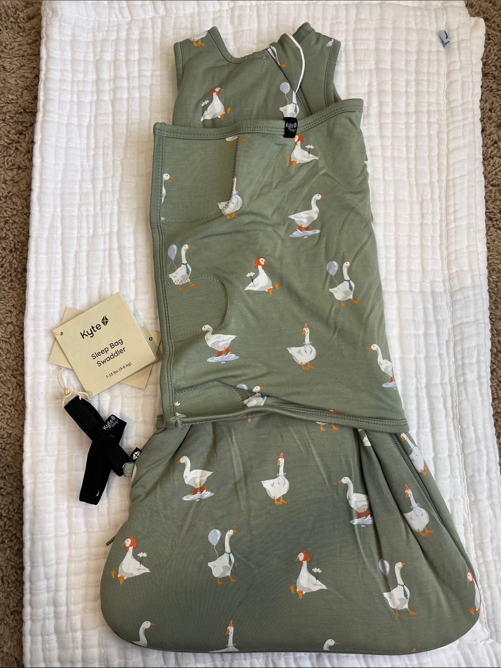 Kyte BABY Olive Goose Print Sleep Bag - Green with White and Orange Accents